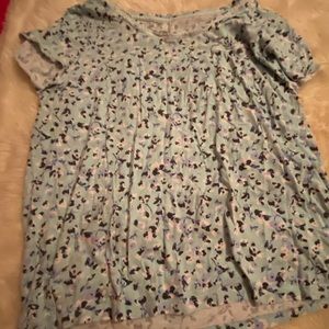 Blue white print blouse